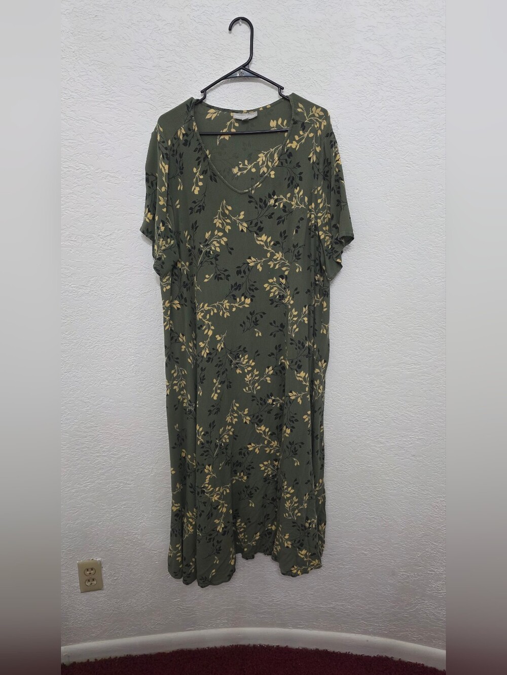 Woman Within Olive Green Floral V-Neck Dress